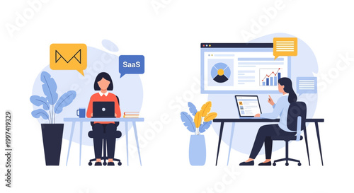 SaaS Software and Data Analysis for Modern Business Workflow with Professional Women