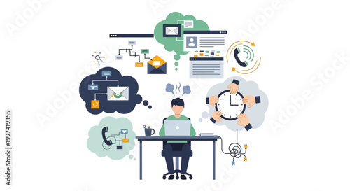 Stressed Employee Juggling Multiple Tasks and Deadlines - Information Overload and Time Management Challenges at Work