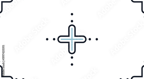 Camera viewfinder focus frame design with minimalist graphics representing a photography capture screen with a central cross and markers.