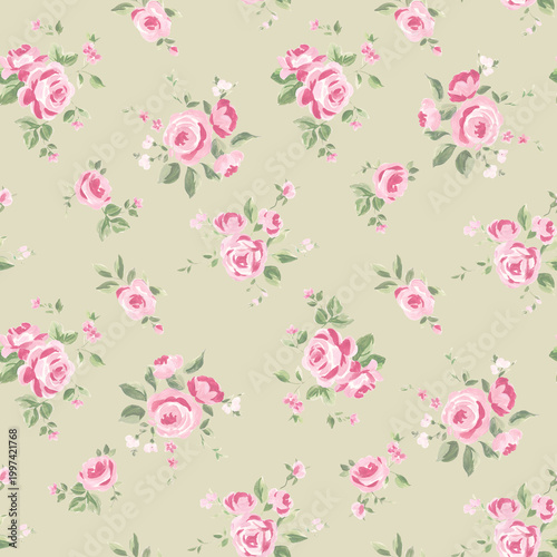 French Provence Floral Seamless Pattern Vintage Rose Watercolor Feminine Shabby Chic Design