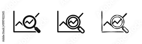 Data Analysis and Financial Research Icon Set with Magnifying Glass