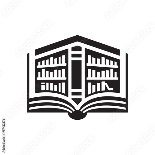 Creative Open Book Silhouette Symbolizing a Library Full of Knowledge and Learning. 