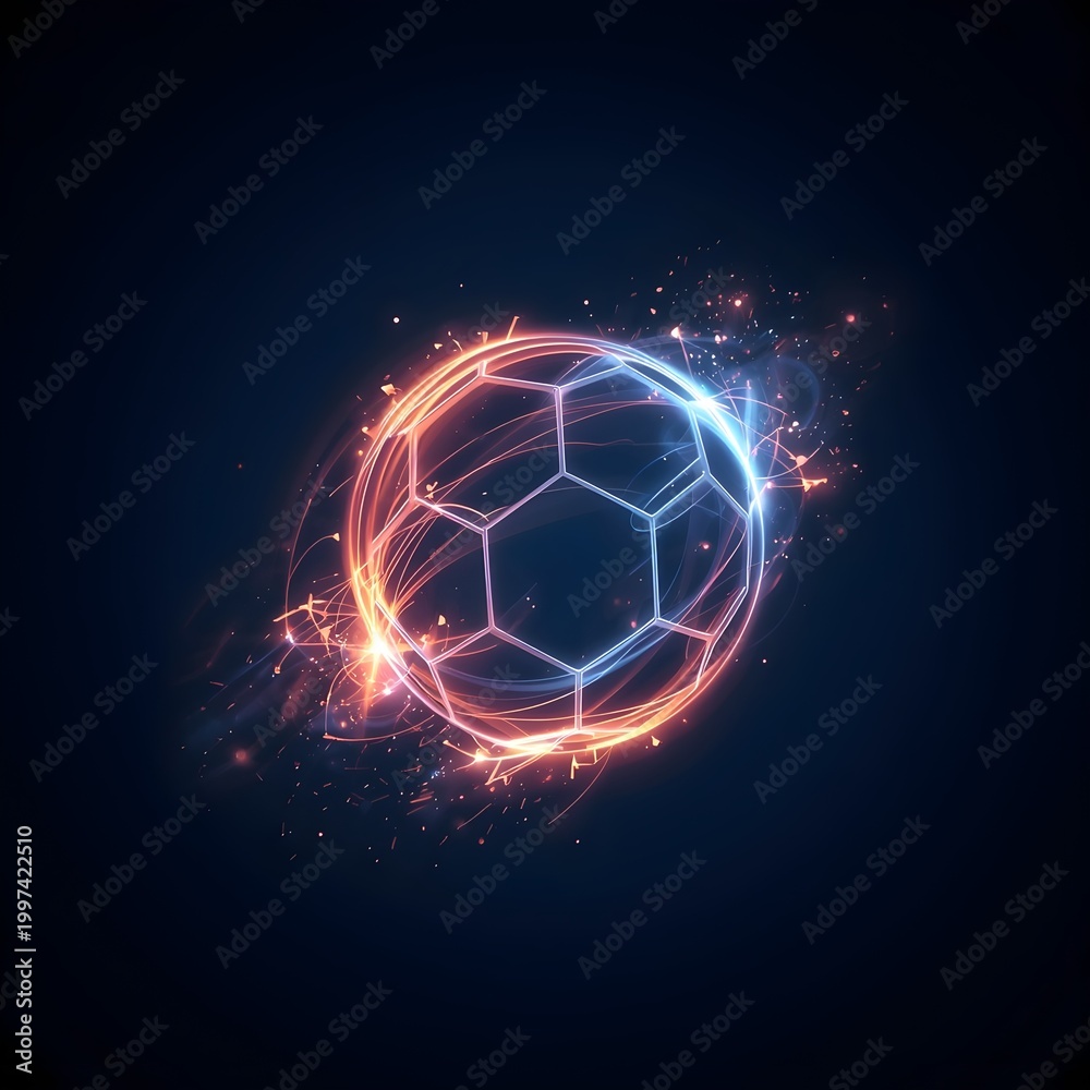 Obraz premium Abstract Glowing Football with Energy Trails on Dark Background