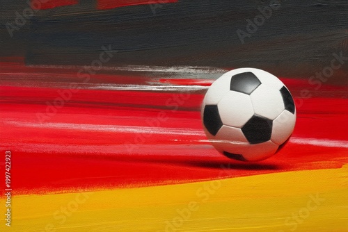 Soccer Ball Moves Across a Colorful Background With Speed and Energy in an Ar...