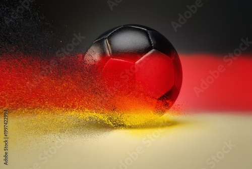 Soccer Ball Moves Across a Colorful Background With Speed and Energy in an Ar...