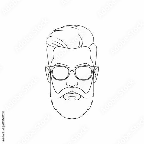 Man with beard and glasses line drawing illustration.