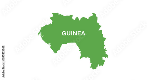 A detailed green map illustration depicts the geographical shape of guinea with its name centered high quality professional