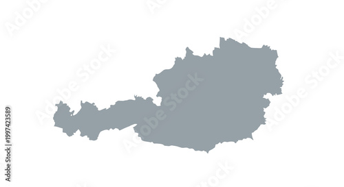 A grayscale silhouette depicts the geographical shape of austria showcasing its land borders and outline high quality professional