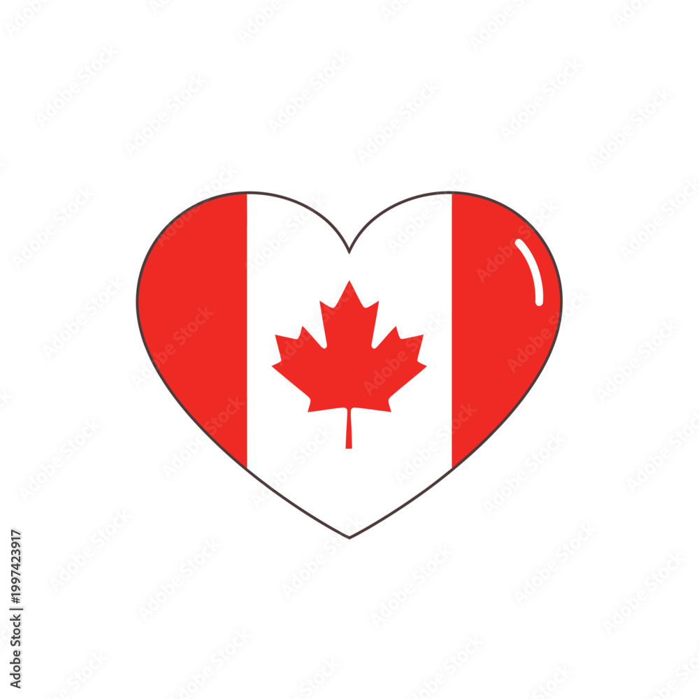 Fototapeta premium A heart-shaped illustration of the Canadian flag with a maple leaf is shown prominently.