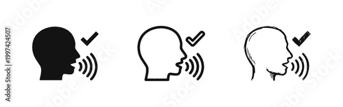 Voice Recognition and Speech Verification Icon Set in Three Styles