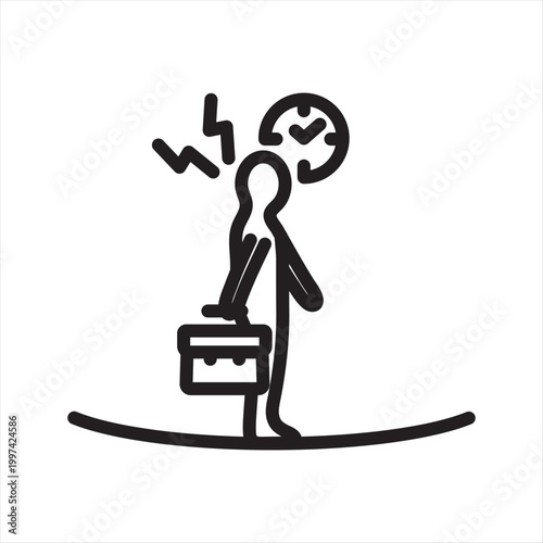 Probation Period Stress Line Icon - Workplace Evaluation Anxiety