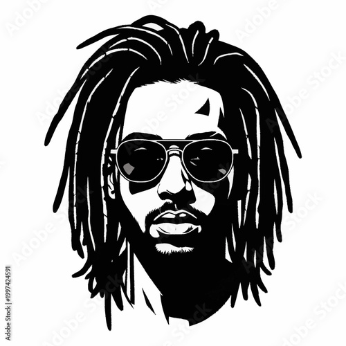 Man with dreadlocks and sunglasses portrait illustration.