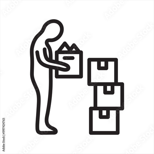 Packing Box Line Icon - Job Exit Symbol