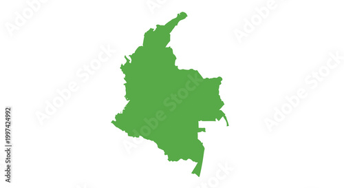 A solid green depiction of the geographical shape of the country of colombia isolated on white high quality