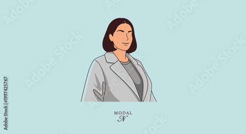 Professional Woman in a White Coat Posing Confidently, Illustration.