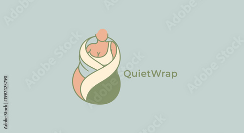 QuietWrap Logo Depicting Mother and Child in a Swaddle, Simple Design.