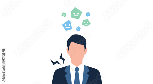 Businessman with Stress, Mental Burden, and Conflicting Thoughts. Overwhelmed Man with Decision-Making Pressure and Headache.