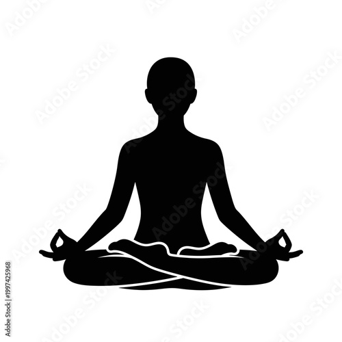Silhouette of a person in a meditative yoga pose, promoting inner peace and mindfulness.
