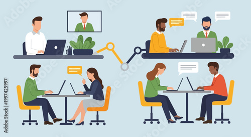 Global Business Team Collaboration with Remote and On-site Professionals