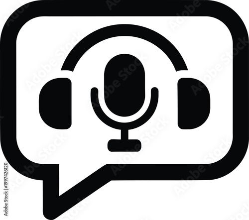 Podcast icon microphone with headphones in speech bubble