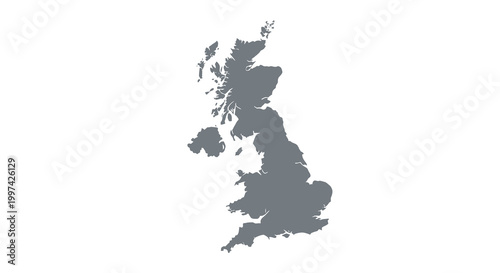A simplified grayscale map depicts the british isles showcasing the outlines of great britain and ireland high quality