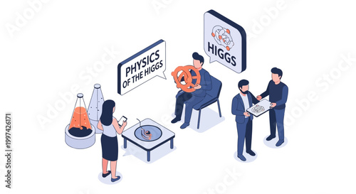 Scientists Discussing Physics of the Higgs Boson Particle Theory.