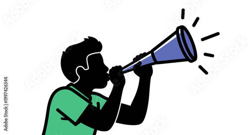 Silhouette of a Person Shouting into a Megaphone Loudly.