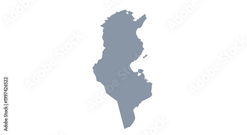 A monochromatic simplified map depiction of tunisia showcasing its geographical outline and coastline high quality professional detailed modern