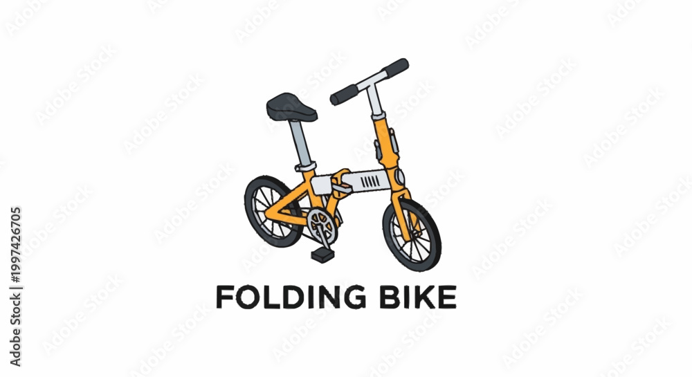 Fototapeta premium Orange Folding Bicycle Illustration with White Background.