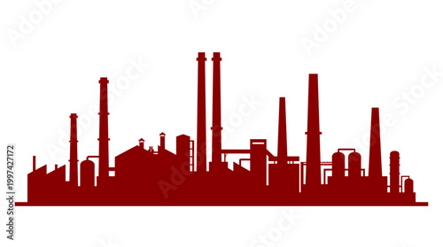 Industrial factory complex with multiple smokestacks and buildings