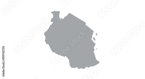 A grayscale silhouette depicts the geographical shape of tanzania showcasing its mainland and archipelago islands high quality professional