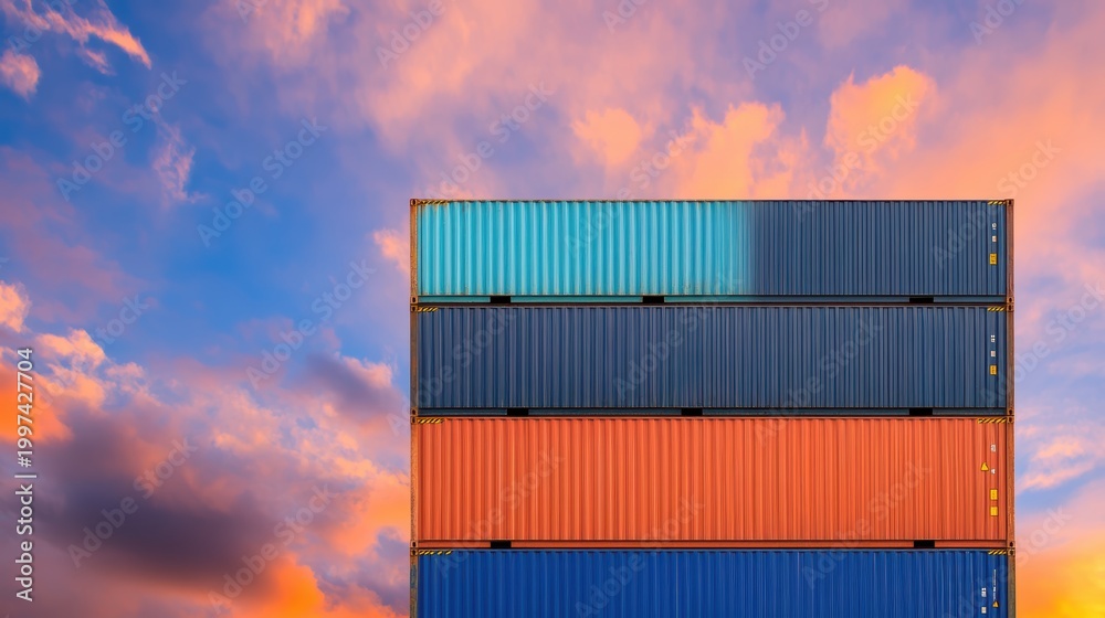 Fototapeta premium Stack of containers tall stack of various containers illustrating storage and organization