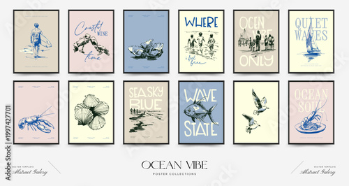Ocean Poster Set Coastal Wall Art Collection Beach Printable Decor