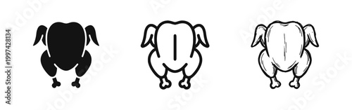 Roasted Whole Chicken Poultry Food and Cooking Icon Set