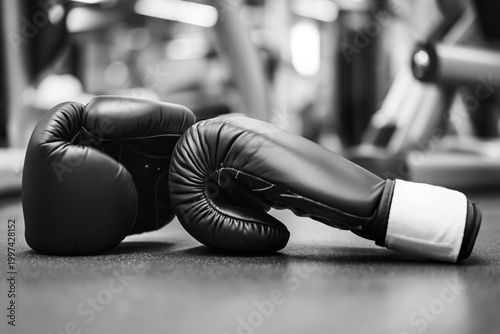 Boxing Gloves on the Ground in a Gym During a Workout Session in the Morning