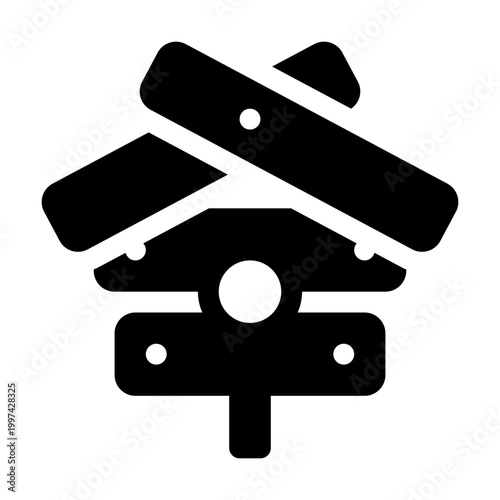 Birdhouse Black Solid Icon, Bird House, Shelter Nest, Wooden