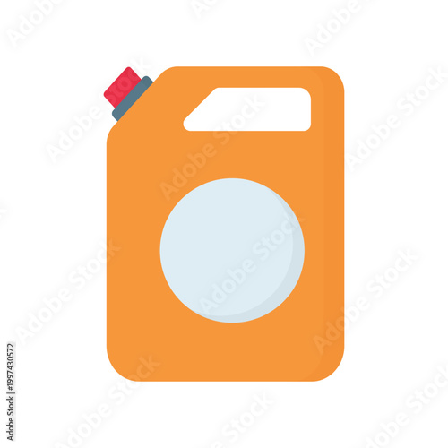 This flat vector illustration features a red gas pump, oil can, and gas can designed as a business symbol icon for a web portfolio or travel app