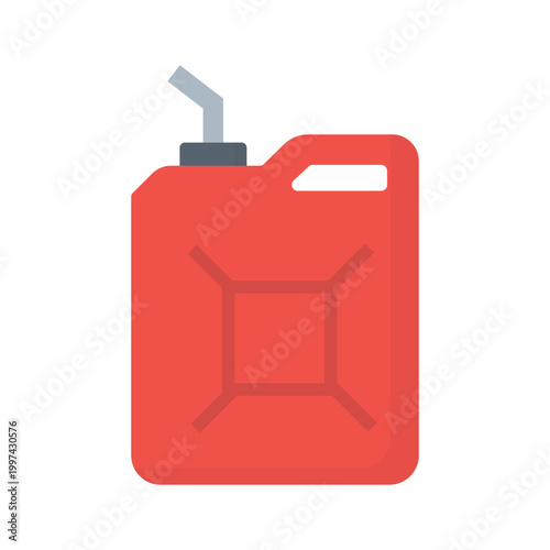 This flat vector illustration features a red gas pump, oil can, and gas can designed as a business symbol icon for a web portfolio or travel app