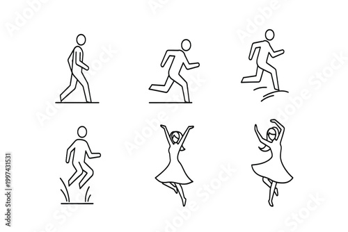 Dynamic human movement concepts a minimalist collection of line art icons depicting running, jumping, and dancing figures