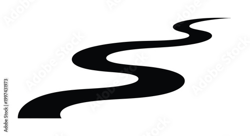 Billede på lærred A simple black illustration of a winding river or stream shape