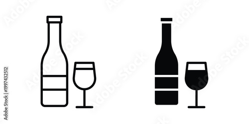 Wine bottle and glass icon - vector illustration eps10