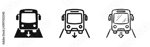 Public Bus Transport Icon Set for Commuting and Travel Route