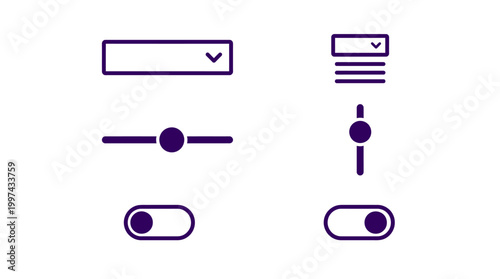 Collection of user interface elements including sliders, toggles, and dropdowns for digital design