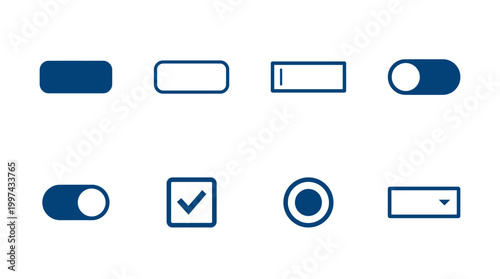 Collection of user interface toggle buttons and checkboxes in various styles for digital applications