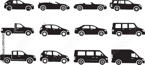 Black butterfly silhouettes flying in group, minimalist insect vector icons, elegant butterfly swarm collection isolated on white background