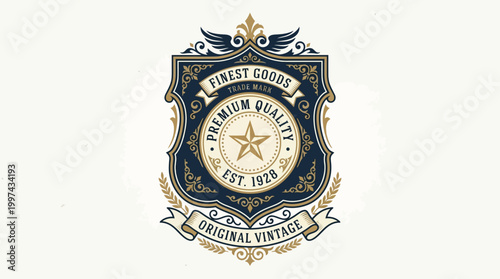 Vintage-style logo featuring a decorative shield design with a star, emphasizing premium quality and heritage