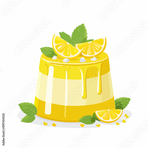 Zitronendessert mit frischen Früchten und Minze modern präsentiert