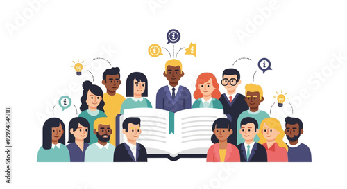 Diverse Group Learning and Sharing Knowledge: Education, Ideas & Information Exchange Illustration