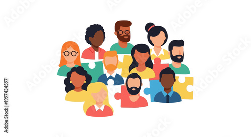 Diverse Community Puzzle People - Teamwork, Inclusion, and Collaboration Concept