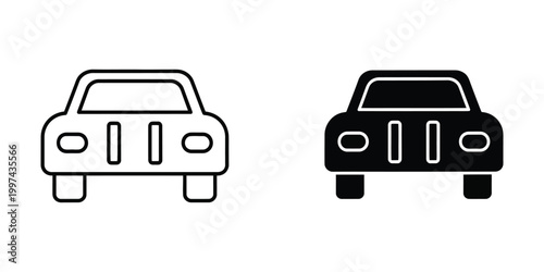 Contrast between a white and black outline depiction of a sedan car front view